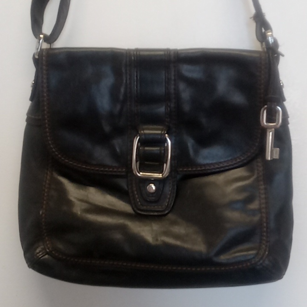 FOSSIL Vintage, blk. Leather shoulder / crossbody bag